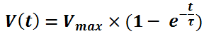 V(t) = V_max · (1 − exp(−t/τ))
